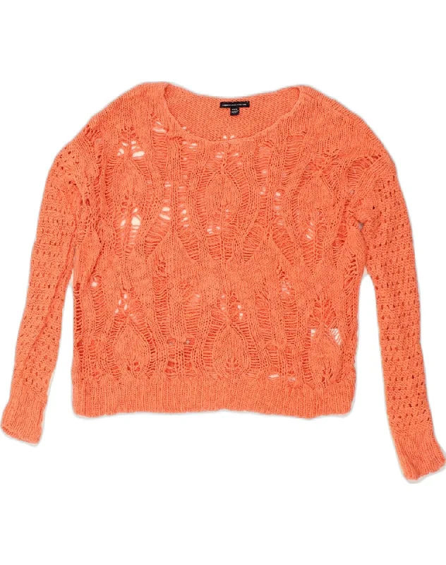 AMERICAN EAGLE Womens See Through Oversized Boat Neck Jumper Sweater UK 6 XS Orange