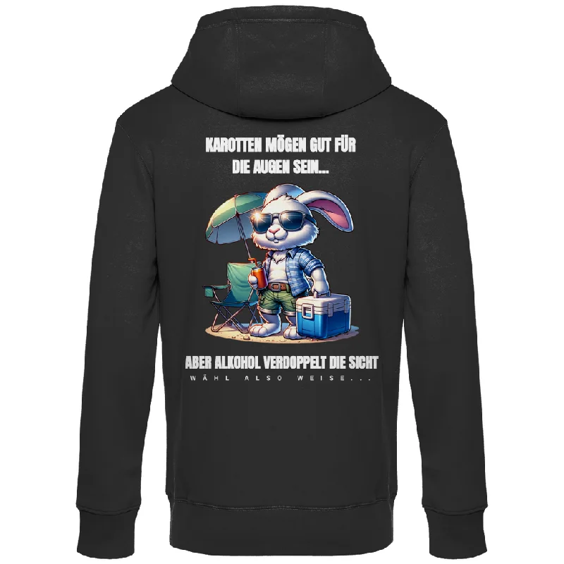 Premium Hoodie "Karotten oder Alkohol?" (Backprint)