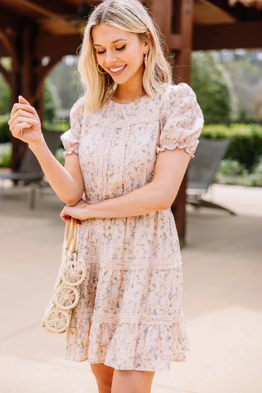 On The Horizon Beige Brown Floral Dress