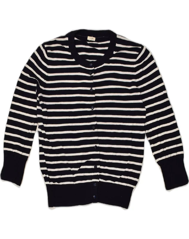 J. CREW Womens Cardigan Sweater UK 8 Small Navy Blue Striped Cotton