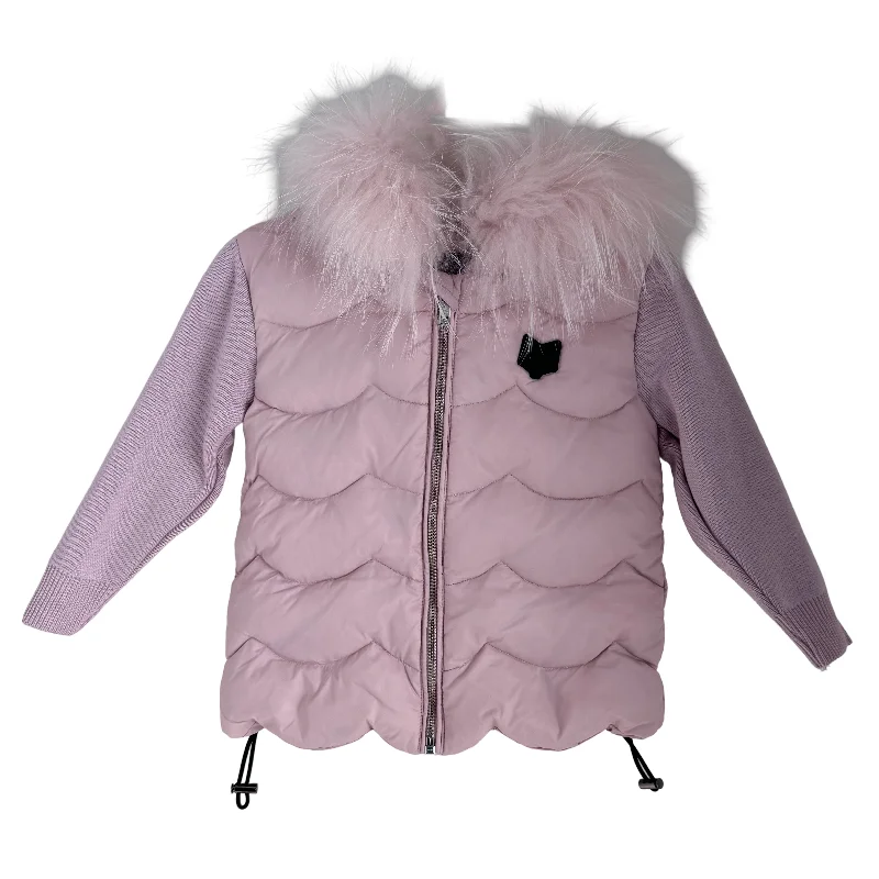 SCOTCH BONNET PINK FUR HOODED SCALLOPED BABY PUFFER