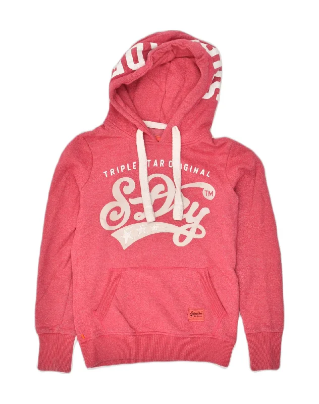 SUPERDRY Womens Graphic Hoodie Jumper UK 10 Small Pink Cotton