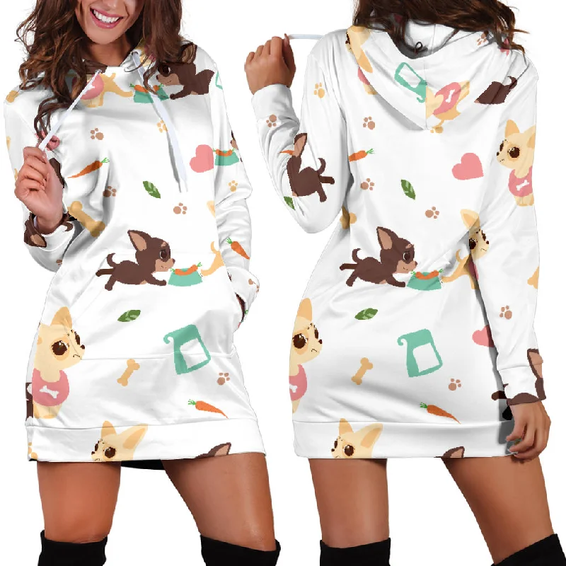 Cute Chihuahua Puppie Pattern Women'S Hoodie Dress