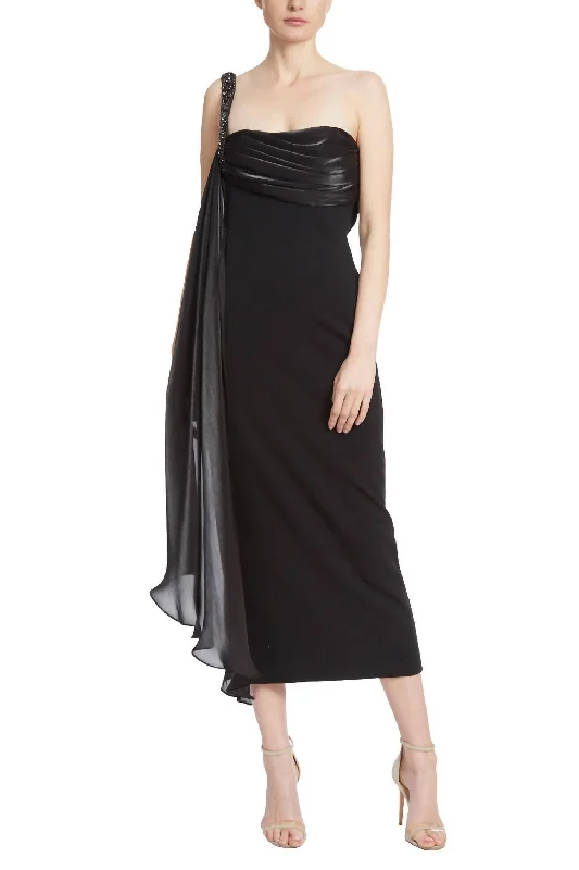 Draped Sash Cocktail Dress In Black