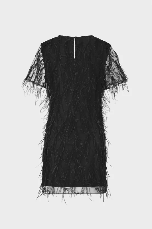 Rana Feather Dress In Black