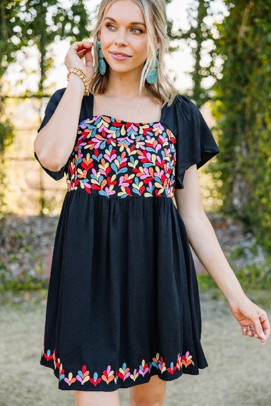 Feeling Free Black Embroidered Dress