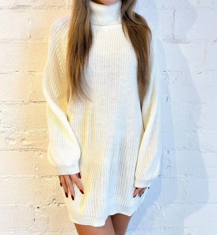 Keep Cozy Turtleneck Sweater Dress In Cream