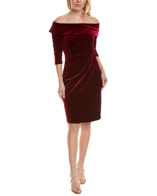 Teri Jon by Rickie Freeman Off-The-Shoulder Velvet Sheath Dress