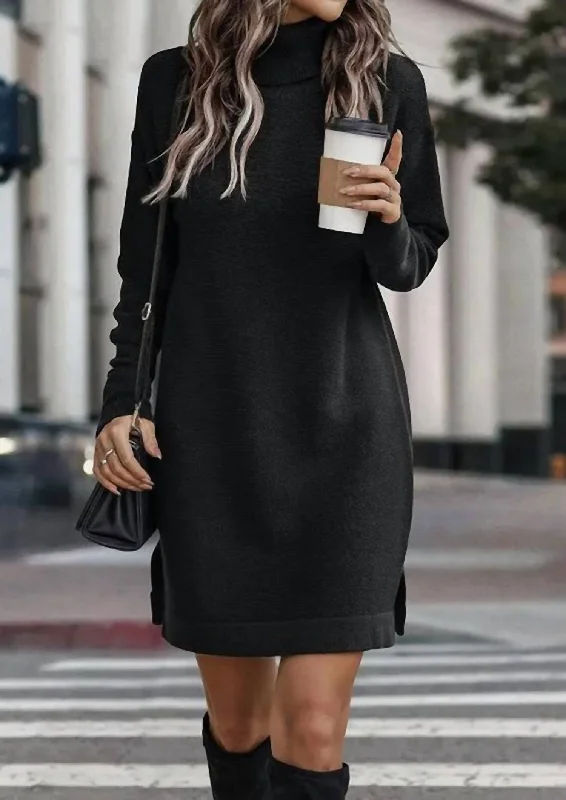 Long-Sleeve Turtleneck Sweater Dress In Black