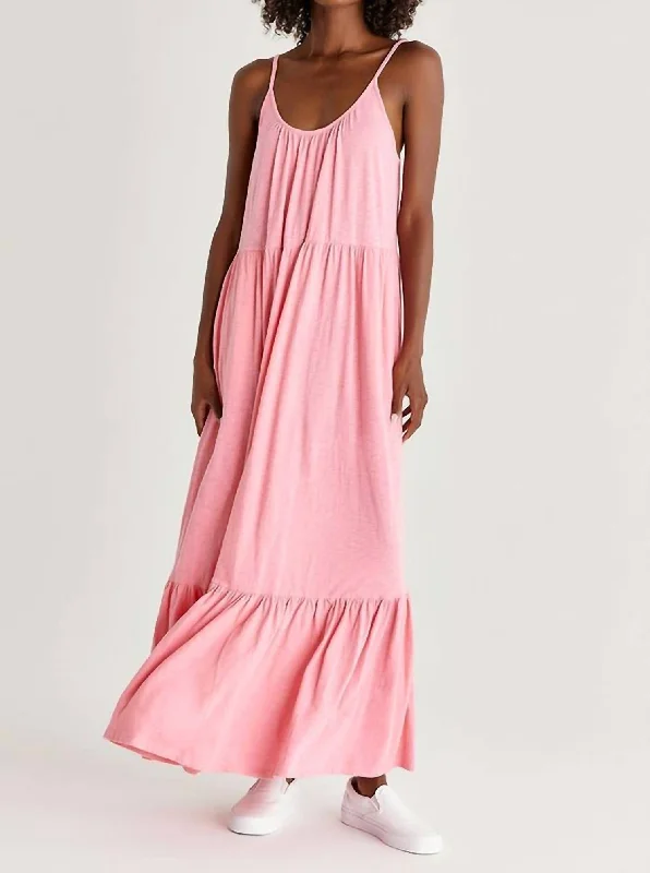 Lido Slub Maxi Dress In Flamingo