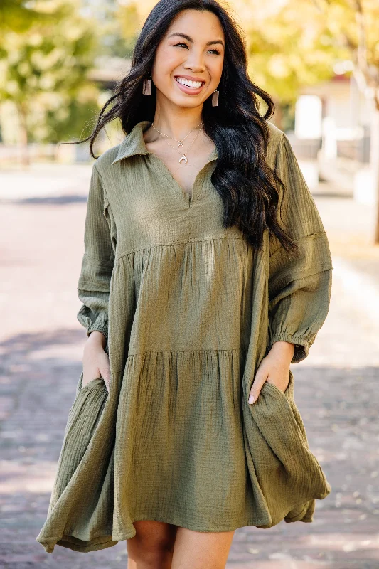 Know Who You Are Olive Green Tiered Dress