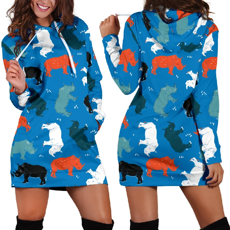 Colorful Rhino Pattern Women'S Hoodie Dress