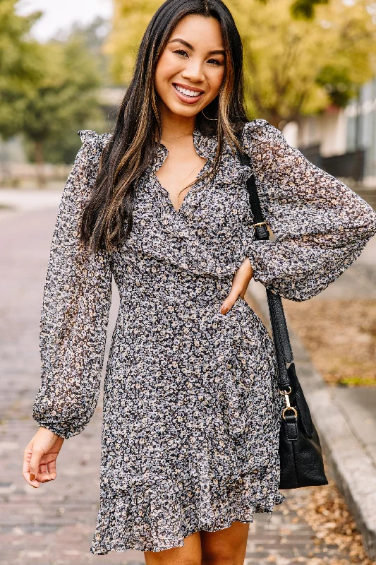 Remember It Fondly Black Ditsy Floral Wrap Dress