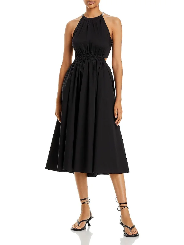 Womens Woven Cut-Out Fit & Flare Dress