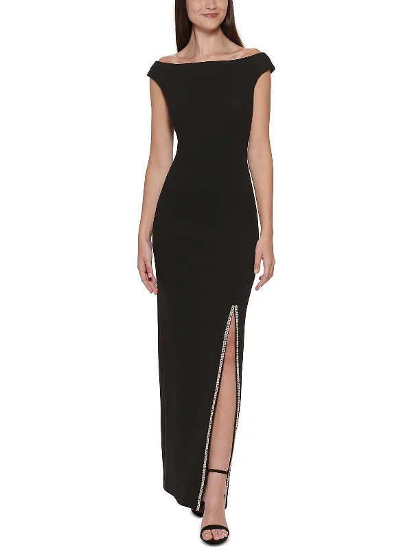 Petites Womens Side Slit Long Evening Dress