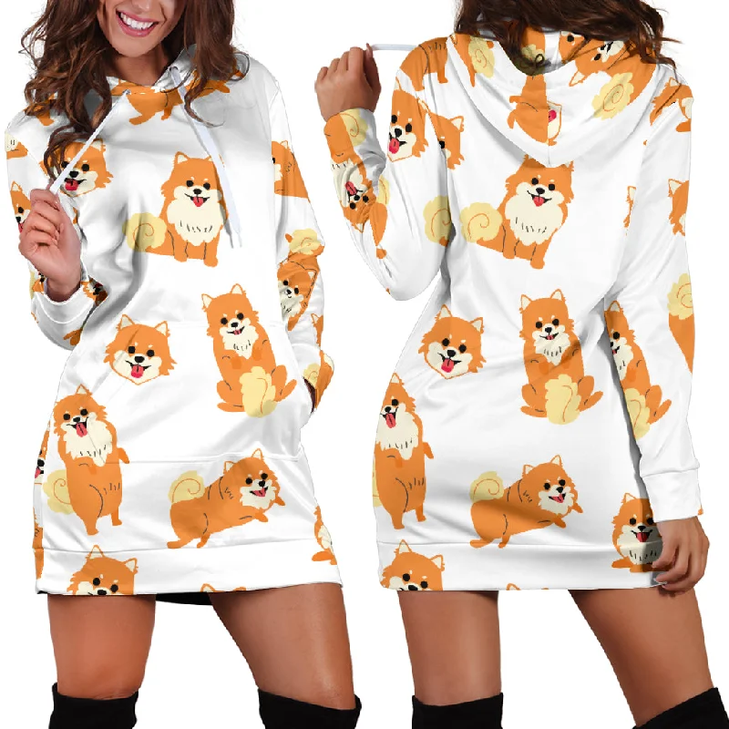 Brown Pomeranian Pattern Women'S Hoodie Dress