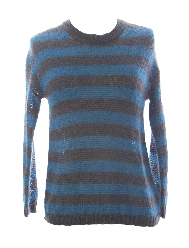 VELVET by Graham & Spencer Women's Teal/Grey Stripe Round Neck Pullover $129 NEW