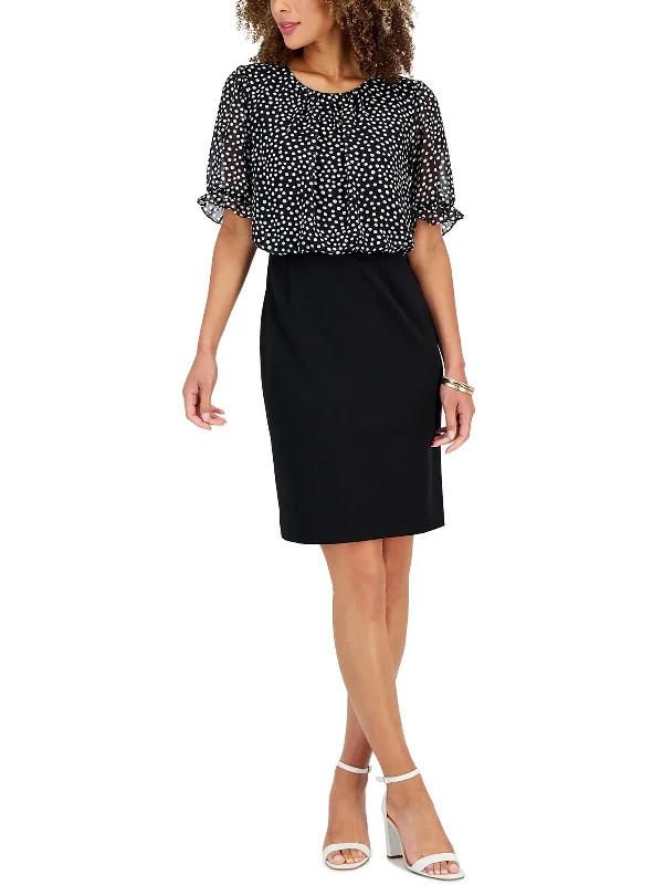 Womens Polka Dot Ruffles Wear to Work Dress