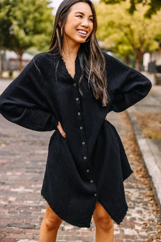 All Is Well Black Button Down Dress