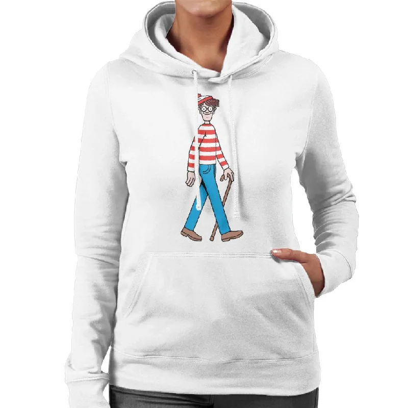 Where's Wally Walking Holding Stick Women's Hooded Sweatshirt