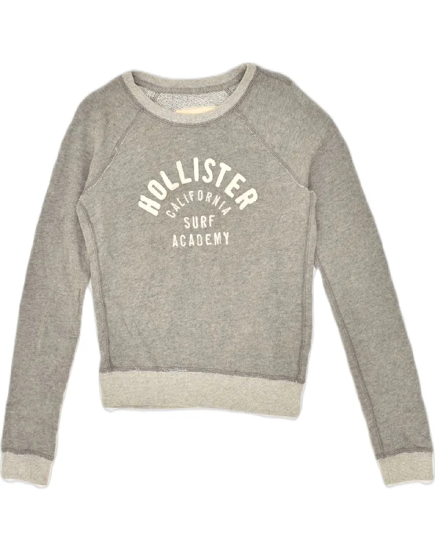 HOLLISTER Womens Graphic Sweatshirt Jumper UK 6 XS Grey Cotton