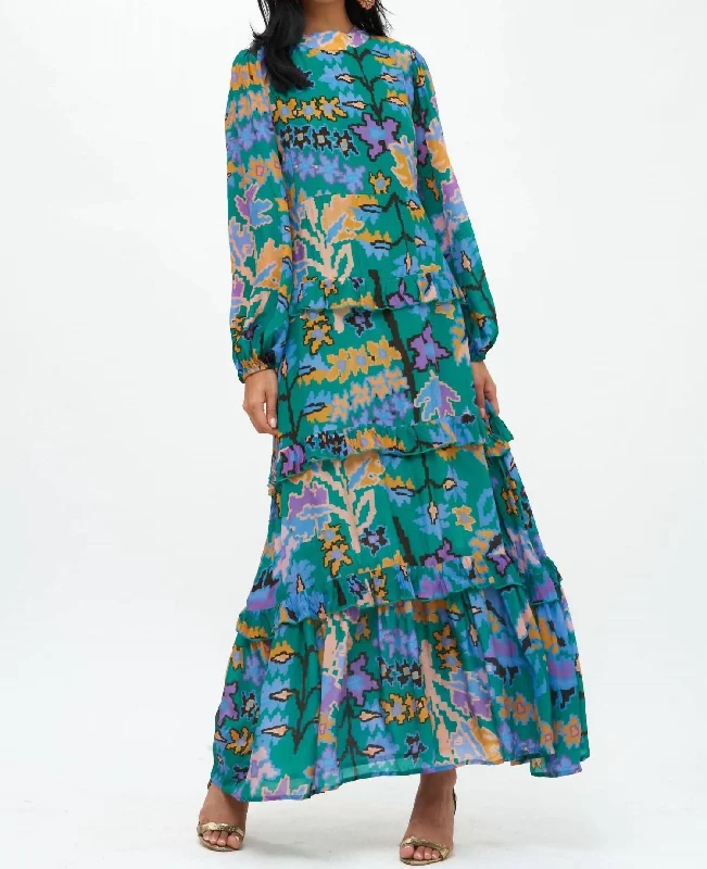 Mock Neck Dress In Green Bukhara