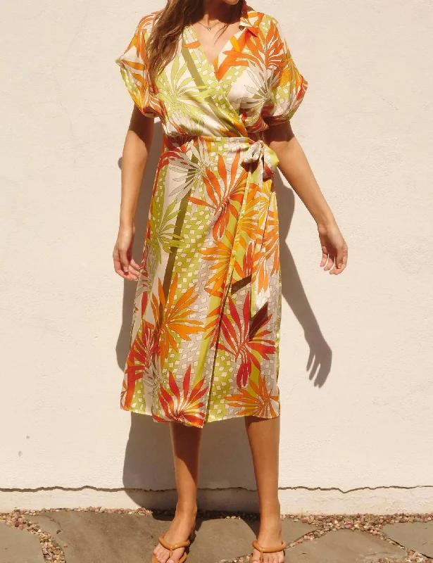 Mosaic Wrap Dress In Orange/green