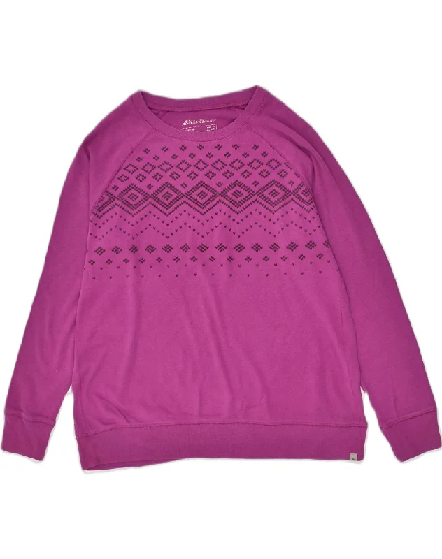 EDDIE BAUER Womens Crazy Pattern Sweatshirt Jumper UK 18 XL Pink Fair Isle