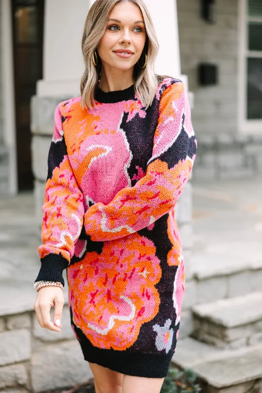 Tell It All Black Floral Sweater Dress