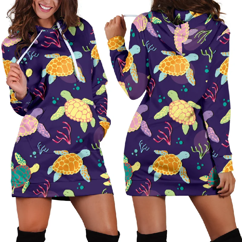 Colorful Sea Turtle Pattern Women'S Hoodie Dress