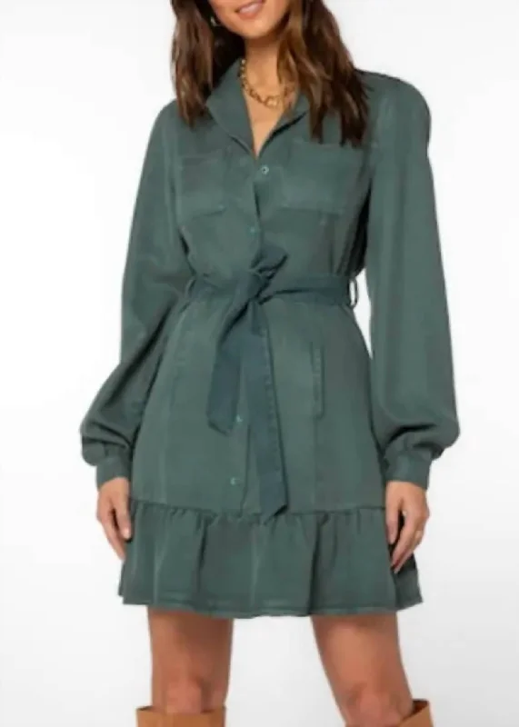 Bethenny Tie Dress In Dark Green