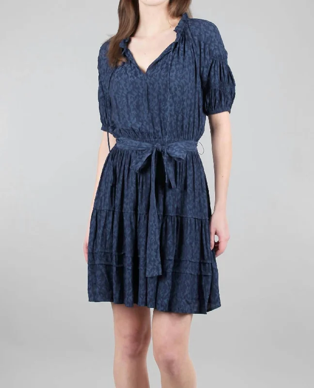 Split-Neck Mini Dress In Navy