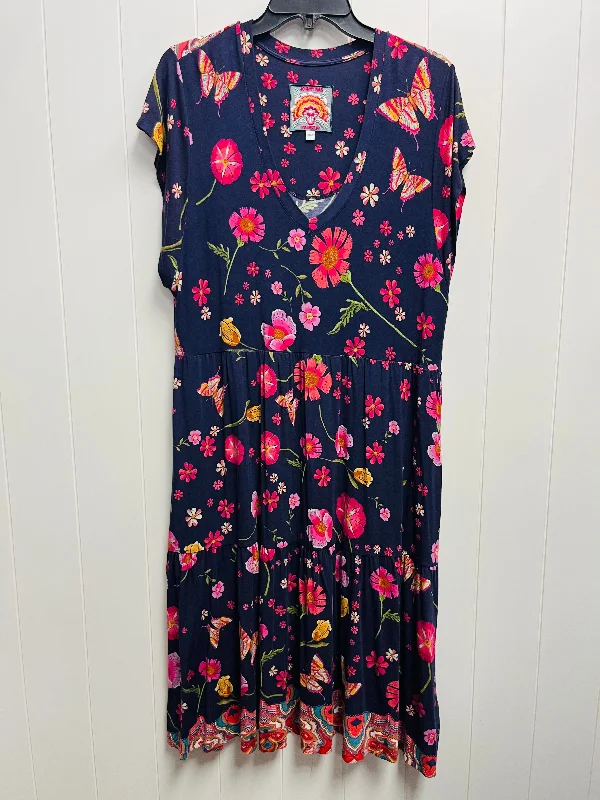 Dress Casual Midi By Johnny Was In Blue & Pink, Size: L