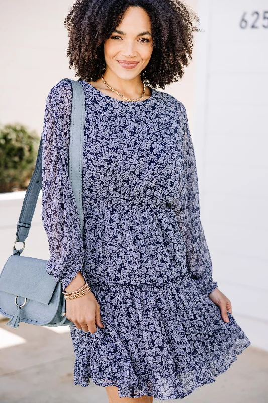 It's A New Day Navy Blue Ditsy Floral Dress