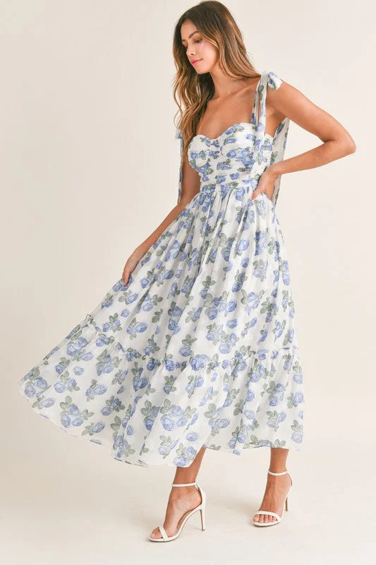 Floret Shoulder Tie Midi Dress