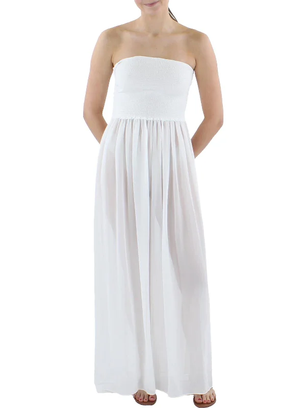 Womens Smocked Side Slit Maxi Dress