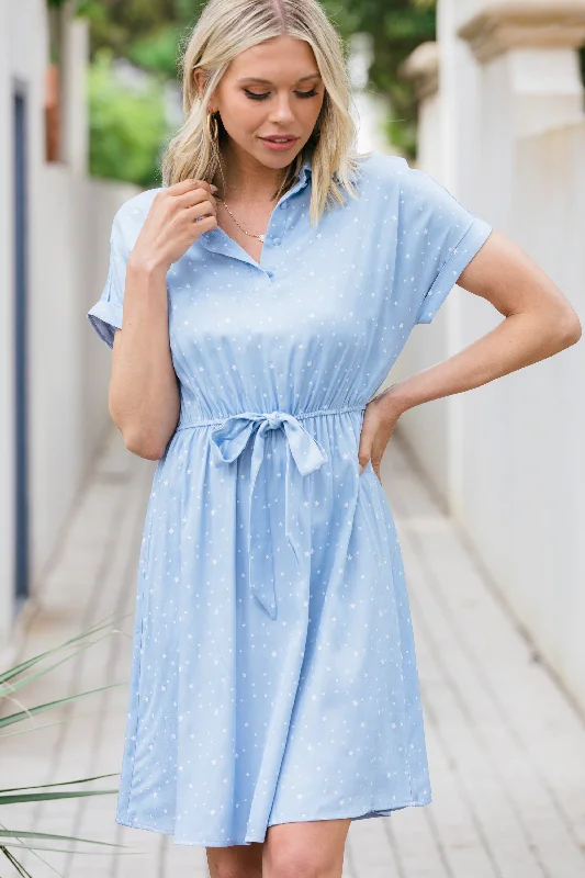 Learn From The Best Light Blue Star Printed Dress