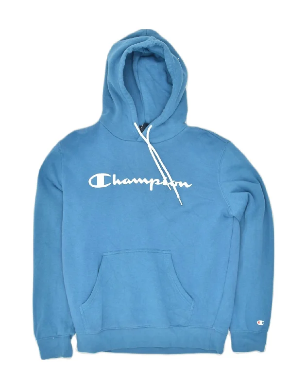 CHAMPION Womens Graphic Hoodie Jumper UK 16 Large Blue Cotton