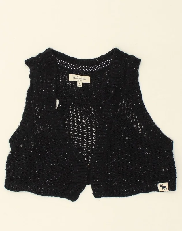 ABERCROMBIE & FITCH Womens Crop Sleeveless Cardigan Sweater UK 18 XL Black