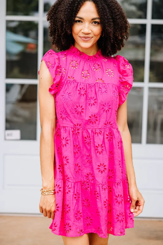 Precious Intrigue Fuchsia Pink Eyelet Dress