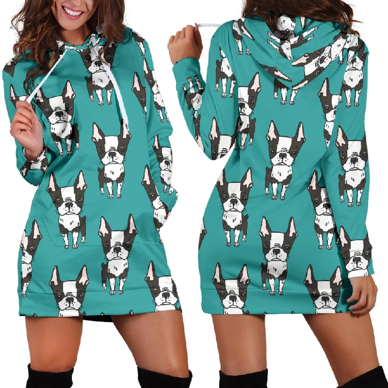 Hand Drawn Boston Terrier Dog Pattern Women'S Hoodie Dress