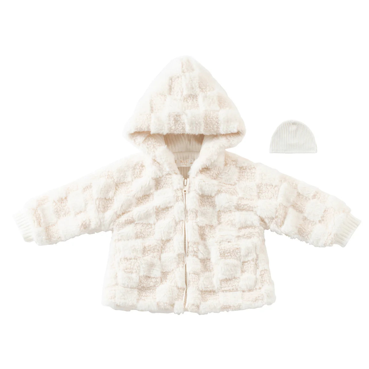 KIPP BABY 2PC CHECKERED FUR JACKET WITH RIB HAT SET