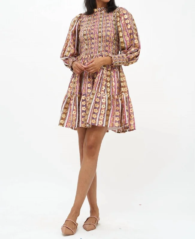 Smocked Flirty 3/4 Sleeve Dress In Olive Petal