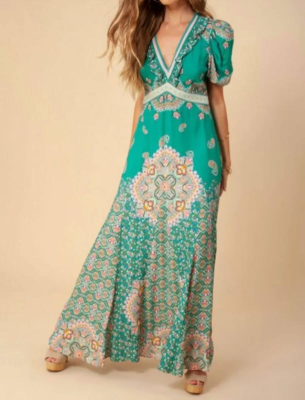 Short Sleeve Maxi Dress In Teal