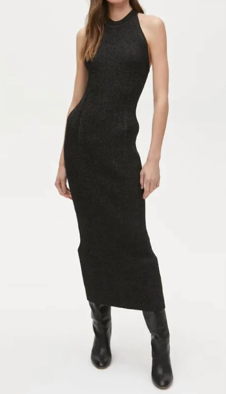 Giselle Shimmer Ribbed Dress In Black