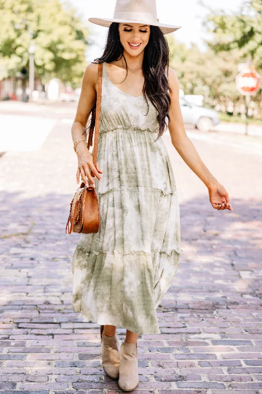 All The Above Olive Green Tie Dye Midi Dress