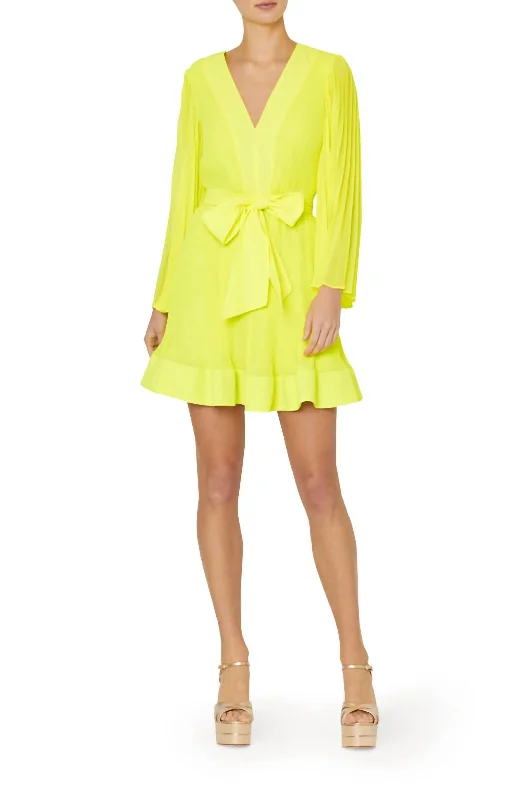 Oakley Pleated Dress In Citron