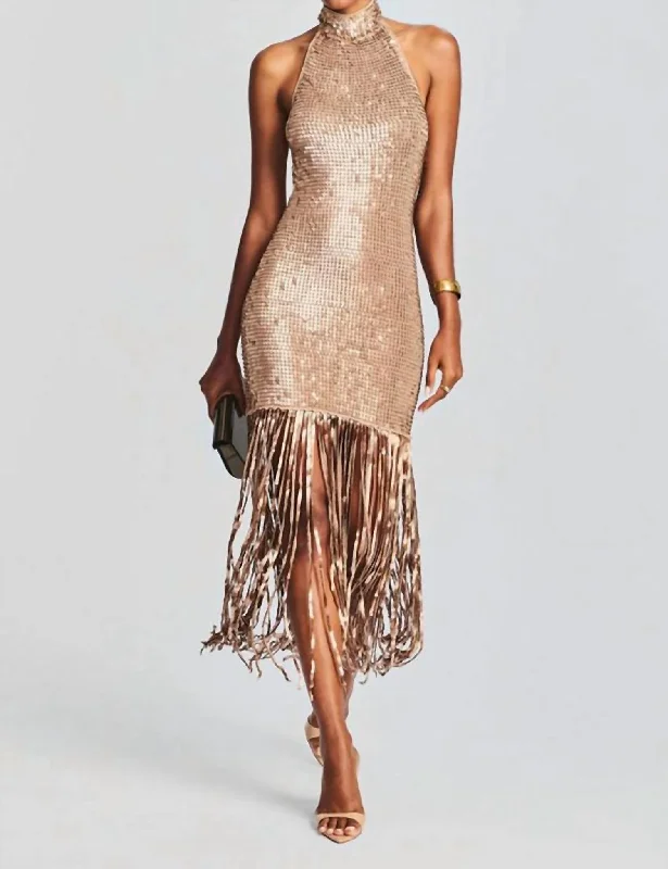 Renzo Dress In Metallic Tannin