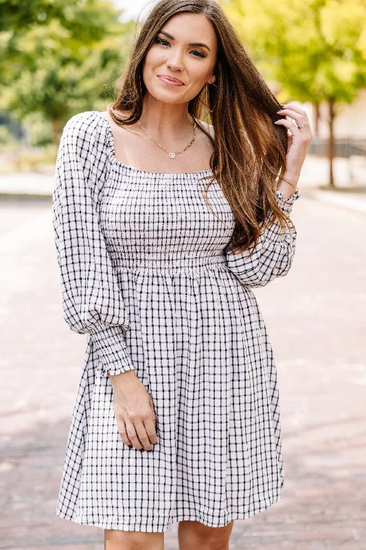 Carry On Cream White Plaid Dress