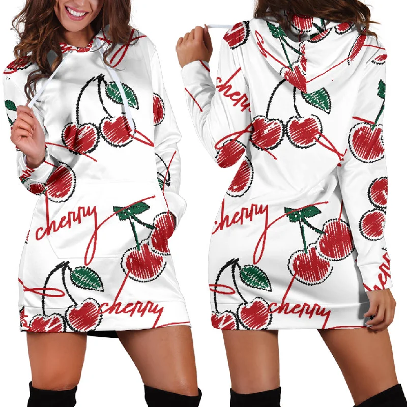 Hand Drawn Cherry Pattern Women'S Hoodie Dress